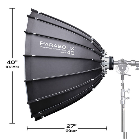 40 in. Parabolic Reflector with Focus Mount Pro and Cage Mount Strobe Adapter for Bowens Image 1