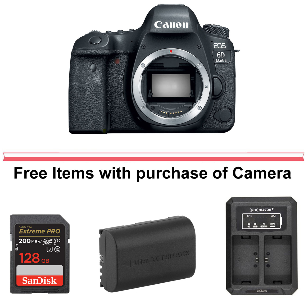 Canon EOS 6D Mark II Digital Camera Body with 2 Original Canon Battery