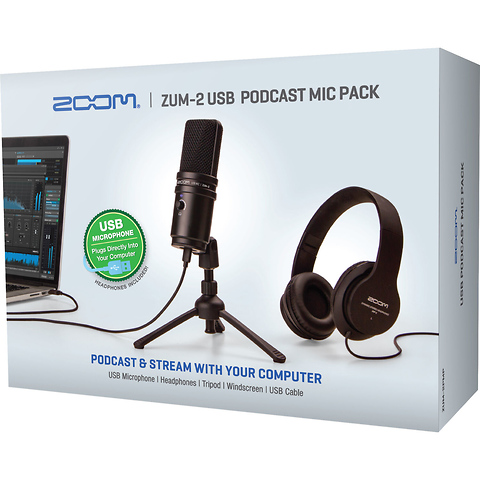 Zoom ZUM-2 Podcast Mic Pack with ZUM-2 Mic, Headphones, Desktop Stand,  Cable & Windscreen